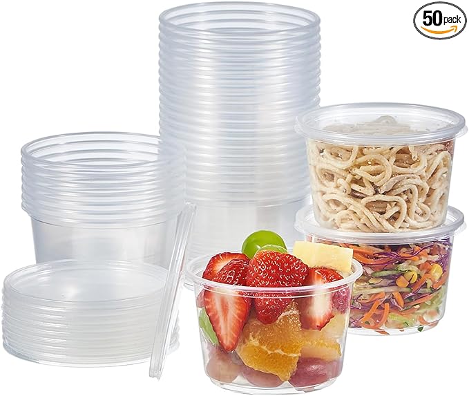 FULING [50 Set - 16 oz. Plastic Deli Disposable Food Storage Containers With Airtight Lids …