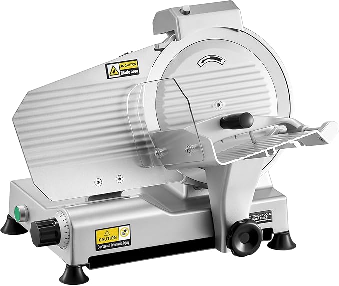VEVOR Commercial Meat Slicer, 10 inch Electric Deli Food Slicer, 180W Cutter with a Premium 65Mn Blade, 0-0.4 inch Adjustable Thickness, Food Slicer Machine for Meat Vegetables Hard Bread Cheese