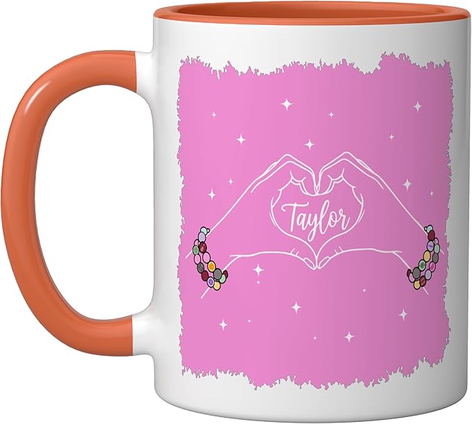 Heart Hands Taylor First Name Girl Vintage 70's 80's Ceramic Mug, Orange/White