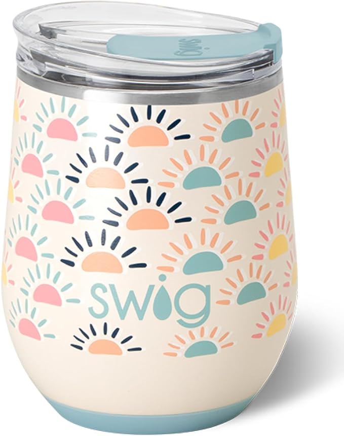 Swig Life 12oz Wine Tumbler with Lid, Stainless Steel, Dishwasher Safe, Portable, Triple Insulated Wine Tumbler (Sun Chaser)