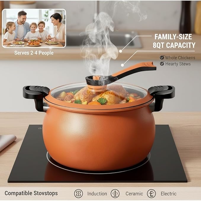 Multifunctional Large Capacity Non-stick Pressure Cooker, Micro Electric Pressure Cooker Pot Anti Scalding Handle Transparent Pot and Pan for Culinary Styles(Orange)