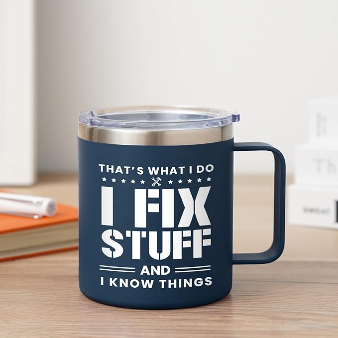 NOWWISH Christmas Gifts for Men, Dad Coffee Mug, Fun Birthday Cups for Dad Husband Grandpa from Daughter Son, 14 oz, Navy Blue