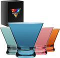 Colored Martini Glasses Set of 4 - Crystal Cocktail Glasses, Stemless Martini Glass for Bar, Martini, Cosmopolitan, Manhattan, Gimlet, Pisco Sour Brandy, Margarita Glasses, Dessert Cups, 8oz