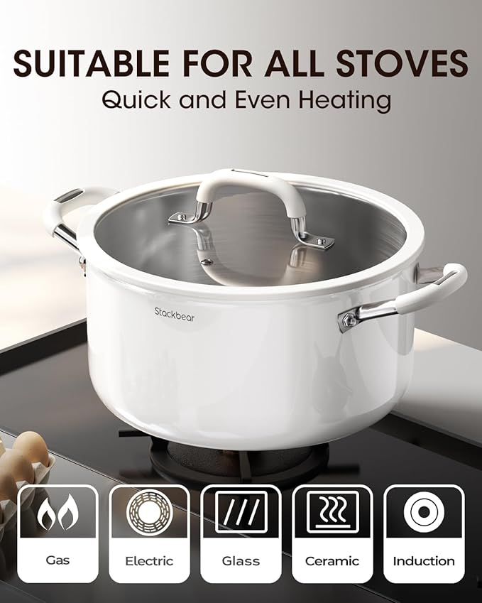 Stockpot 8 Quart, Tri-Ply 18/10 Stainless Steel Stock Pot with Lid, Induction Ready Cooking Pot for All Cooktops, Dishwasher Safe Soup Pot for Kitchen, Home, Gift for Cooker Mom and Dad