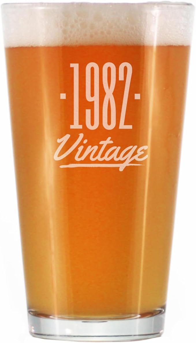 Vintage 1982 Pint Glass for Beer - 43rd Birthday Gifts for Men or Women Turning 43 - Fun Bday Party Decor - 16 oz