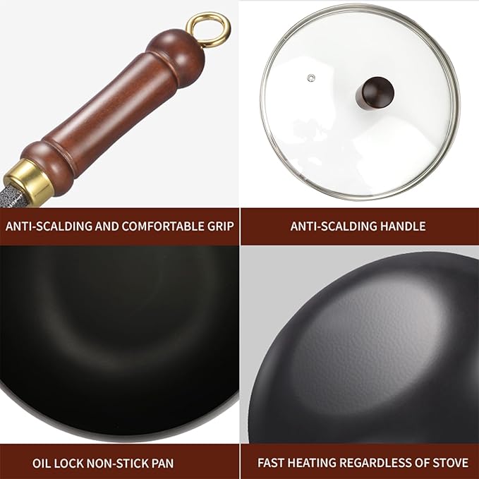 Suntuup Japanese Iron Pan, Uncoated Iron Pan, 9.45 Inch Suntuup japanese iron frying pan Non-Stick IronPan for Cooker Gas Stir Fry Pans with Lid Spatula Durable and Rust-Free (Glass Lid, 9.45in)