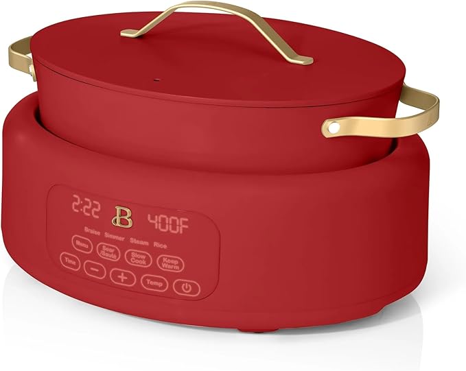 Beautiful 10-in-1 Electric MultiCooker 6 Quart - Programmable Slow Cooker, Sous Vide, Rice Cooker - Sleek Touch Timer & Delayed Start - Kitchen Appliance by Drew Barrymore (Tomato Red)