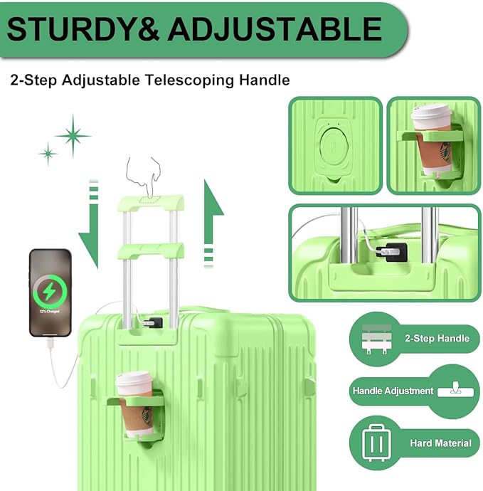 Krute 28 inch Luggage with Spinner Wheels Checked Suitcases with USB Port and Cup Holder TSA Lock PC+ABS Hardside Luggages