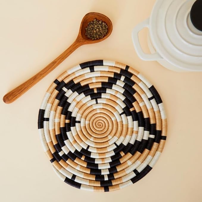 Black Star Woven Trivet Set, Trivets for Dishes, Pots and Pans, Heat Resistant Hot Pads, Pot Holders for Table, Plate Mats for Countertops, Kitchen Table Accessories, 8" Wide, Boho Decor