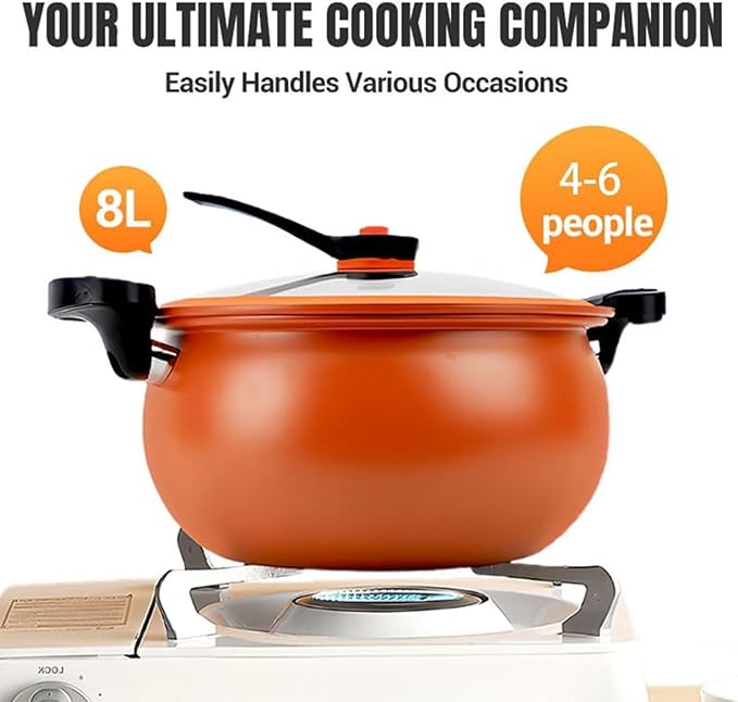  Multifunctional Large Capacity Non-stick Pressure Cooker, Pressure Cooker 8 Qt, Versatile Micro-Pressure Cooking Pot, Visible Transparent Glass Cover, Anti-Scalding Handle (Orange)