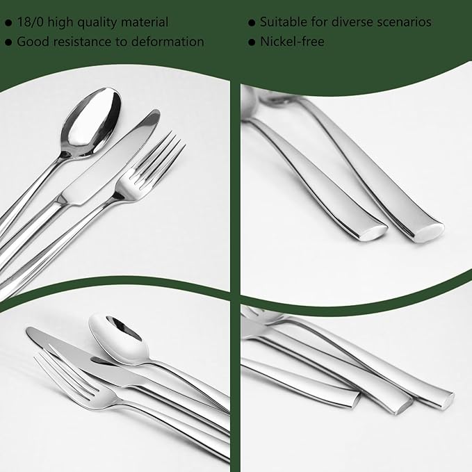 18/10 20-Piece Silverware Set, Glossy Flatware Set Stainless Steel, Modern Cutlery Set, Service for 4, Mirror Finish Dishwasher Safe