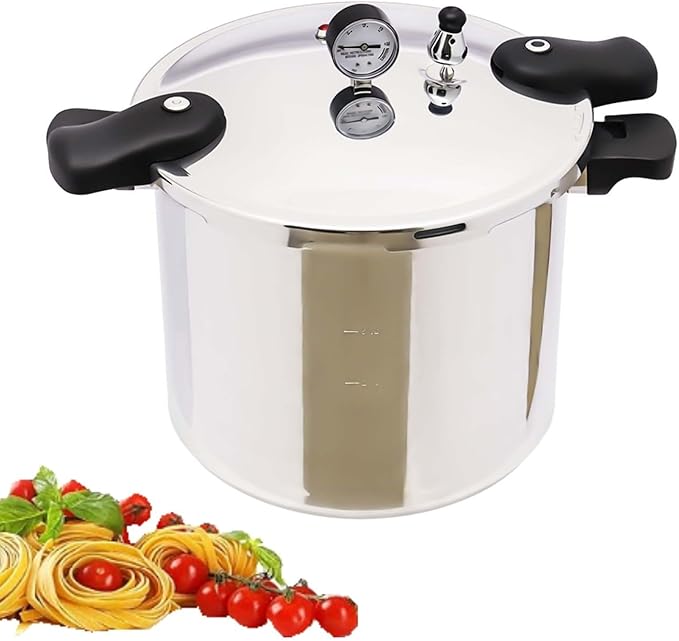 23 Quart Pressure Canner Cooker, Aluminum Pressure Canner with Safety Valves & Handle, 22L Large Capacity Stainless Steel Stovetop Pots for Steaming Stewing Canning Vegetables, Meats, Poultry, Seafood