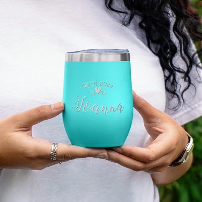 Gifts Inscribed Personalized Wine Tumbler with Lid – Teal Custom Engraved Stainless Steel Insulated Mug for Hot & Cold Drinks – Customized Bridesmaid, Wedding, or Birthday Gift