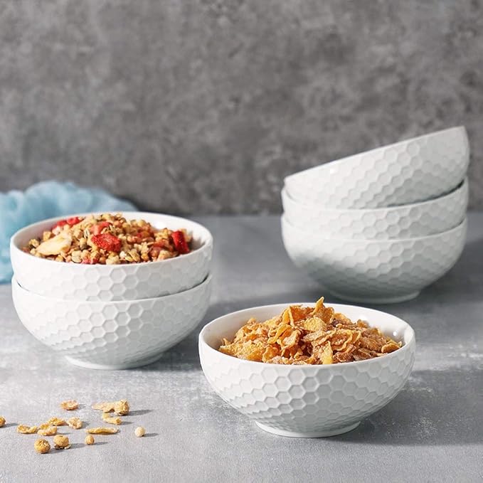 Cereal Soup Bowls, 20 Ounce White Bowls Set, Porcelain Bowls for Oatmeal, Rice, Salad, Pasta and Noodle, Set of 4 (6inch)
