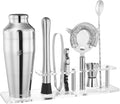 Cocktail Shaker Set with Arcylic Stand, Mixology Bartender Kit for Drink Mixing | Mixology Set with 7 Bar Set Tools Cocktail Kit (Silver)
