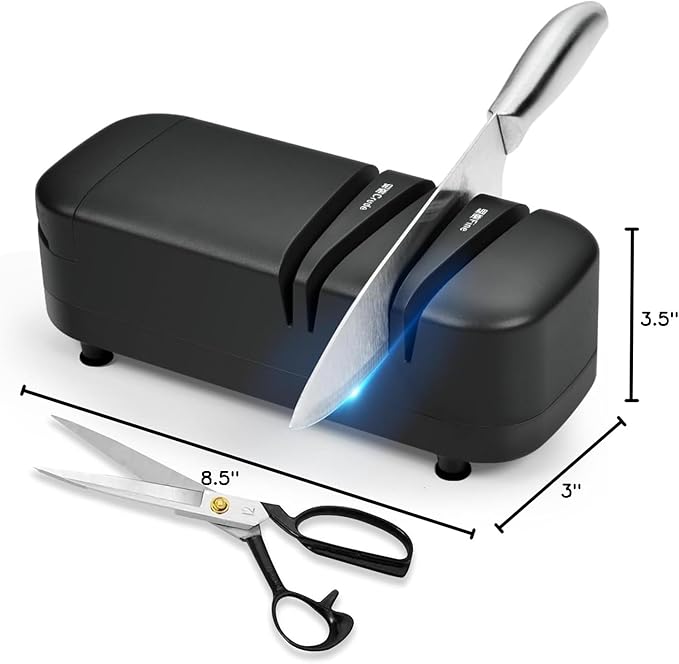 Professional Knife Sharpener Tool, Electric Knife Sharpener for Home, 2-Stages Scissors Knives Quick Sharpening & Polishing for Kitchen, Black