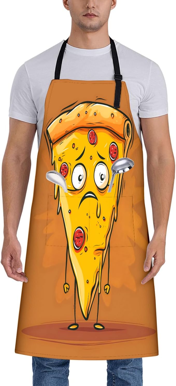 Pizza Slice Apron for Women, 28x33in, Kitchen Chef Aprons with 2 Pockets, Polyester, Cartoon Pizza Apron for Cooking BBQ Baking Gardening Chef, Gifts for Mom Wife Dad