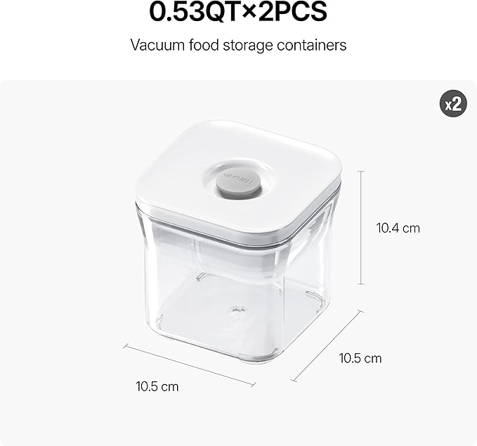 VAKUEN Premium Airtight Food Storage Containers, 2PC-SET(0.53qt), Smart One-Click Seal Lid, Patented Double Silicone Lining, 100% Leak Proof, BPA-FREE, Dishwasher, Freezer & Microwave Safe