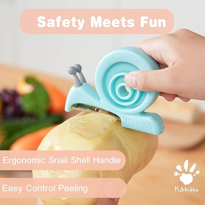 Kibbidea 13 Pcs Kids Kitchen Knife Set, Kids Cooking Sets Real with Cutting Board, Peeler, Serrated Edges Stainless Steel Toddler Safe Knife, Sandwich Cutter (Green)
