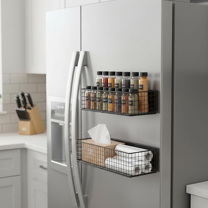 Spice Rack Organizer Wall Mount with Strong Magnetic Absorption,Metal Spice Shelf Organization for Cabinet Pantry Organization and Kitchen, Bathroom, Storage-2 Pack, Black