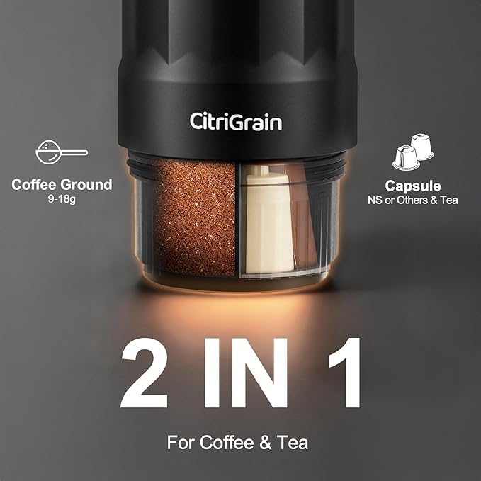 Self-Heating Portable Espresso Maker for Camping, 20Bar Travel Coffee Machine, Fast USB-C for Car/Office, with Stand & Case, Works with Ground Coffee & NS Capsules, for Hiking, RV, Gift