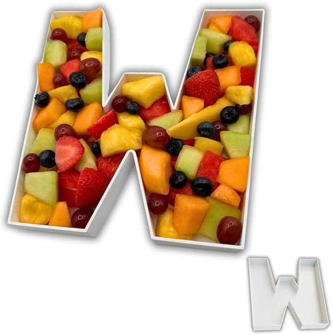 Hard Plastic Reusable Fillable Letters Numbers Serving Trays for Party Decoration (W, White)