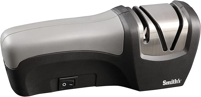 Smith’s 50029 Compact Electric Knife Sharpener , Stainless , Kitchen Knife 2 Stage Sharpener , Electric & Manual , Blade Guide , Quick Sharpening & Polishing , Straight Edge Blades , Handheld 120 V