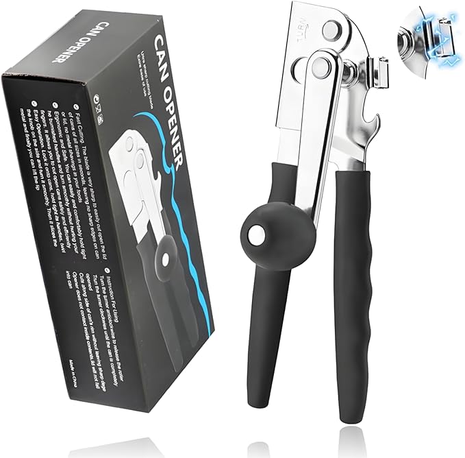 Commercial Can Openers Manual - Hand Crank Can Opener Heavy Duty With Comfortable Extra-Long Handles Swing Away Can Opener for Seniors 3 In 1 Large Handheld Can Open With Ergonomic Handle