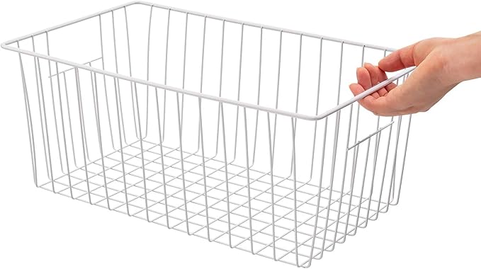 Upright Freezer Organizer Bins，Freezer Storage Baskets for 16, 17, 21 cu.ft Standup Freezer, Wire Storage Baskets with Built-in Handles, 6Pcs , White