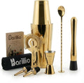 Barillio Gold Boston Shaker Set - Stainless-Steel, Weighted Martini Cocktail Shaker Set w/Strainer & Drink Mixer - Mixology Bartender Kit - Bar Set for The Home - 9-pc Drink Shaker Set - Bar Tools