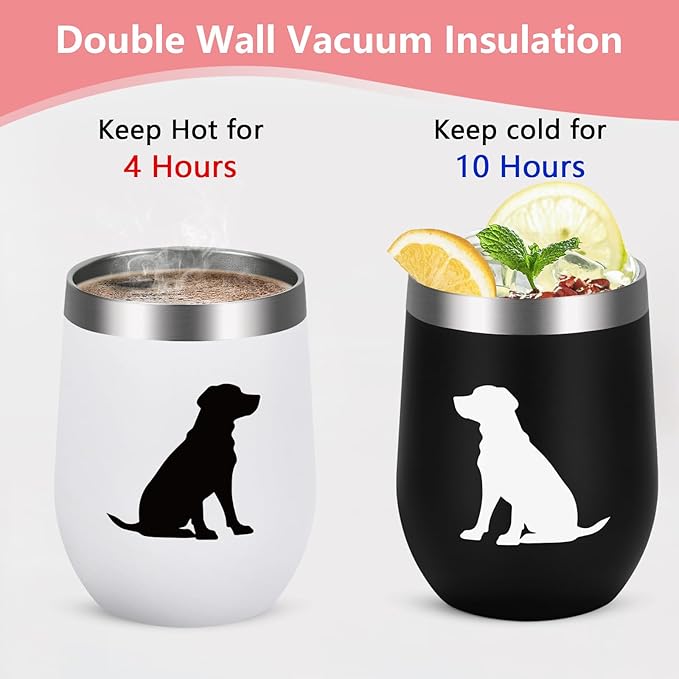 Lifecapido Labrador Retriever Gifts, Labrador Silhouette Stainless Steel Wine Tumbler Set of 2, Black Lab Gifts, Christmas Birthday Gifts for Dog Lovers Friends(12oz, Black&White)