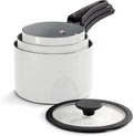 Tramontina Ceramic Non Stick 6-Piece Nesting Sauce Pan Set with Lids - Stackable Nonstick Cookware Set, Dishwasher and Oven Safe, White