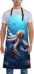 Octopus Apron for Women Men 28x33in, Kitchen Chef Aprons with 2 Pockets, Polyester, Underwater Octopus Apron