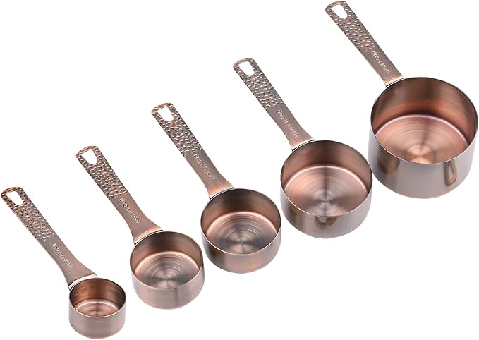 Smithcraft Copper Measuring Cups and Spoons Set 11, Dry Metal Measuring Cup Set for Cooking&Baking, Stainless Steel Measuring Cups and Spoons, 5 Measure Cups and 6 Kitchen Measurement Spoons & Leveler