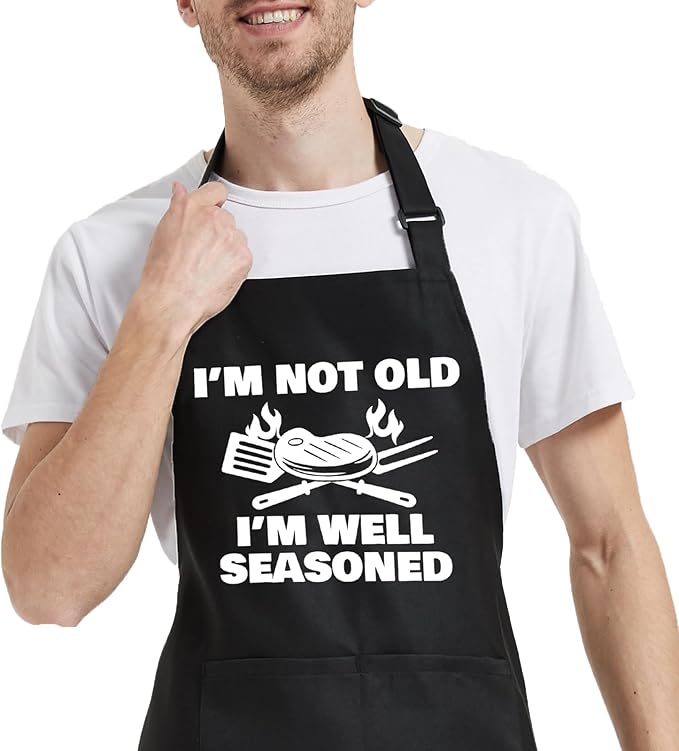 Funny Cooking Aprons for Women Men with Pocket, Grill Apron with Adjustable Neck Strap, Birthday Gift for Dad Mom
