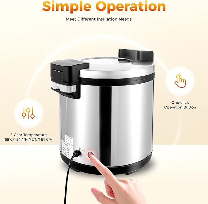20Qt Commercial Rice Warmer, 110W Big Rice Warmer with Non-stick Inner Pot, Adjustable Temperature Portable Rice & Food Warming Bowl for Restaurant, Hotel(NOT Cooker)