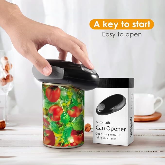 Electric Can Opener, Automatic Hands-Free Can Opener, Ergonomic Non-Slip Grip, Black