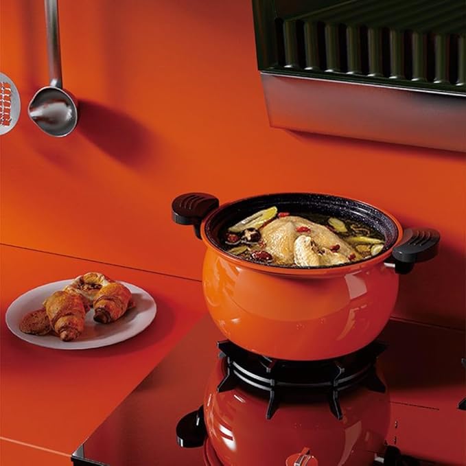 Non-stick Pressure Cooker for Home Cooking, 6-Quart Stainless Steel Stew Pot with Lid, Fast Cooking Soup and Stew Cooker, Multi-functional Easy Clean Kitchen Pot(Orange)