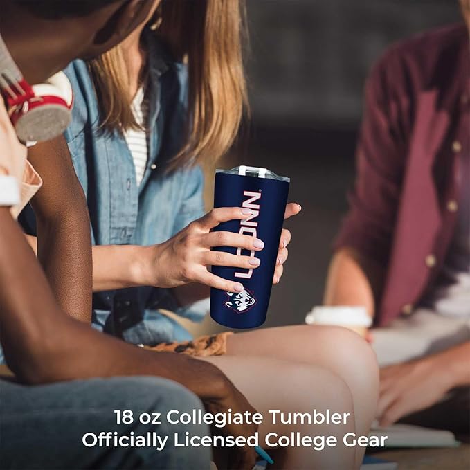 Campus Colors NCAA Stainless Steel Tumbler perfect for Gameday - 18 oz - Double Walled - Keeps Drinks Perfectly Insulated (UCONN Huskies - Navy)