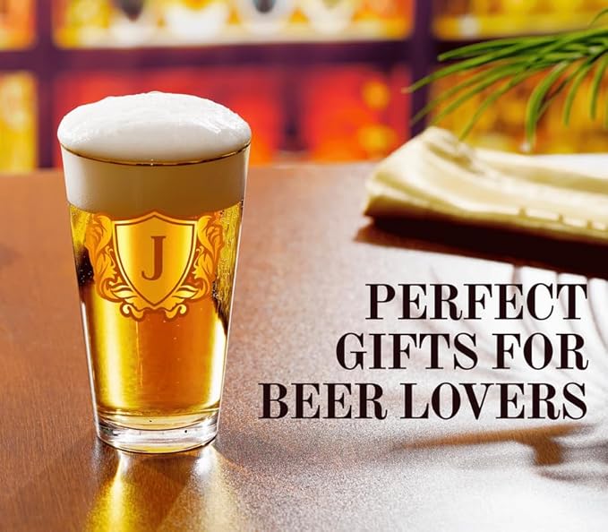Onebttl Personalized Pint Glass for Men, Custom Alcohol Gifts for Beer Lovers, Unique Birthday, Christmas Gifts for Him, Dad, Husband, Boyfriend, R