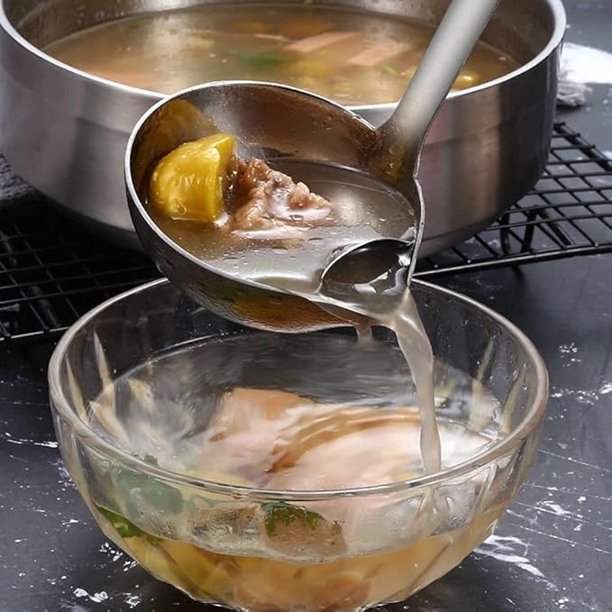 Oil Separating Stainless Steel Soup Ladle/Grease Trap Long Spoon/Fat Separator Serving Spoon/Healthy Lifestyle/Kitchen Accessory