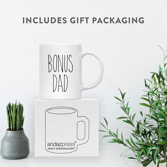 Andaz Press Simple Rustic Farmhouse Kitchen Decor 11oz. Ceramic Coffee Tea Mug Gift, Bonus Dad, 1-Pack, Birthday Christmas Gift Ideas for Family, Friends