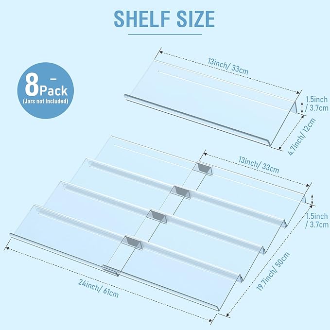 Spice Drawer Organizer 8 Tier, Acrylic Seasoning Organizer Rack, Clear Spice Rack Tray, Kitchen Seasoning Jars Drawers Insert (Jars Not Included/Expandable From 13" to 26")