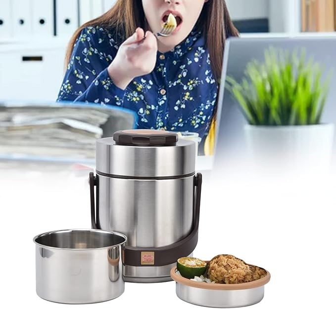 Stackable Food Containers, 1500 ml Stainless Steel Wide Mouth Lunch Box, Reusable Vacuum Insulated Food Jar for Adult (20cm/7.9in * 14cm/5.5in)