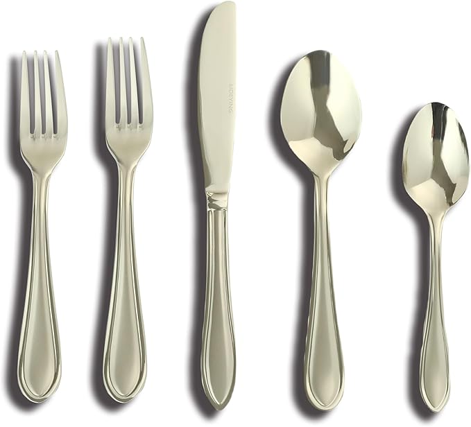 Champagne Silverware Set, 30-Piece Stainless Steel Champagne Flatware, 18/0 Stainless Steel Utensils, Dishwasher Safe, Modern Tableware for Home & Kitchen Dining