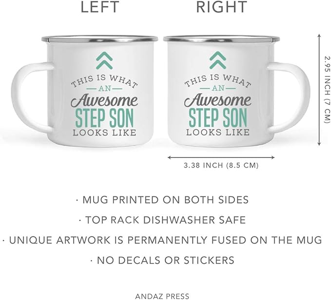 Andaz Press 11oz. Stainless Steel Campfire Coffee Mug Gift, This is What an Awesome Step Son Looks Like, 1-Pack, Birthday Gift Ideas Coworker Him Her, Includes Gift Box