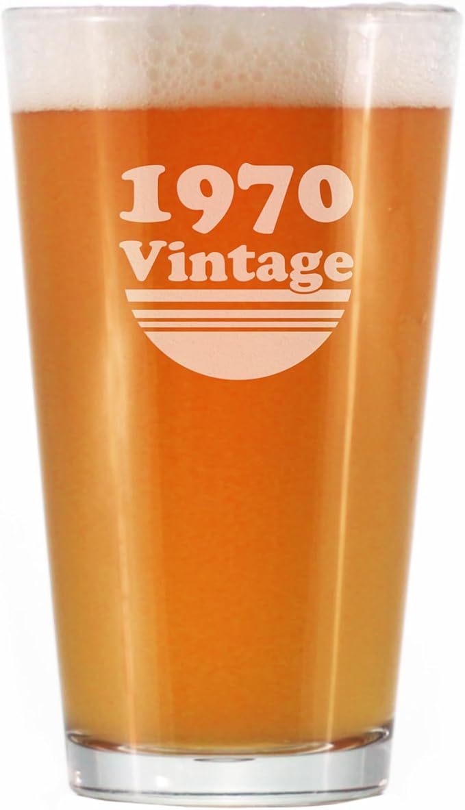 Bevvee Vintage 1970 Pint Glass for Beer - 55th Birthday Gifts for Men or Women Turning 55 - Fun Bday Party Decor - 16 oz