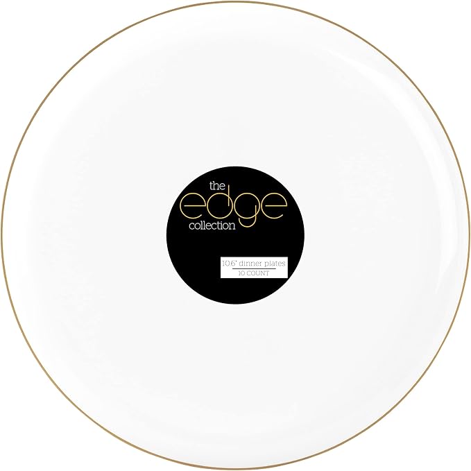 [30 Pack 10.7''] White Plastic Party Plates With Gold Rim Edge Collection Premium heavyweight Elegant Disposable Tableware Dishes