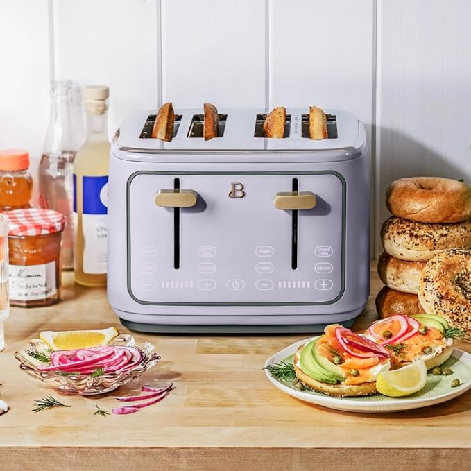 Beautiful 4-Slice Toaster by Drew Barrymore – Touch Display, Extra-Wide Slots, Bagel & Frozen Functions, Stainless Steel (Lavender)