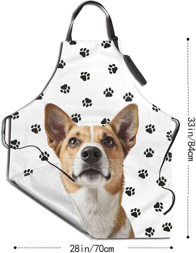 Custom Dog Face Apron for Men Women, Personalized Photo Bib Apron with Pockets, Customized Chef Aprons